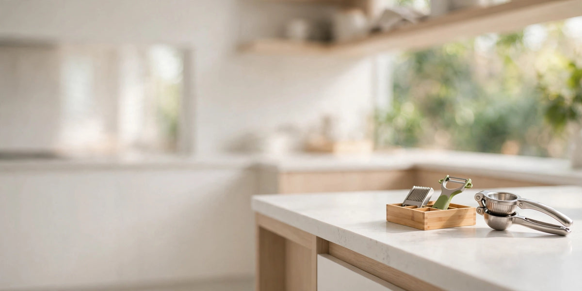 Pleeva brand homepage hero - bright kitchen with clever everyday gadgets